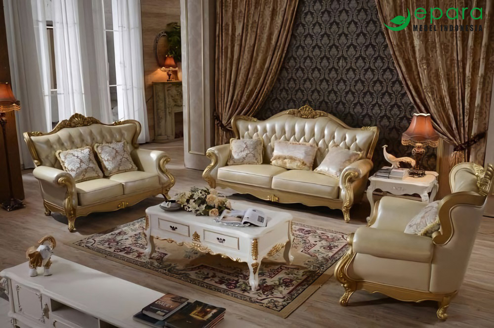 Set Sofa Tamu Mewah Klasik Gaya Antik Eropa